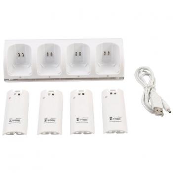 Kobwa 4 en 1 Mando a Distancia Wii Estación de Carga de Muelle con 4 Baterías Recargables y la Luz del Indicador LED para Nintendo Wii