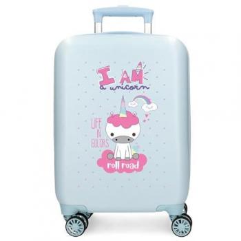 Maleta de Cabina Rígida ABS I Am Unicorn Azul 50 cm con Cierre de Combinación y 4 Ruedas Dobles