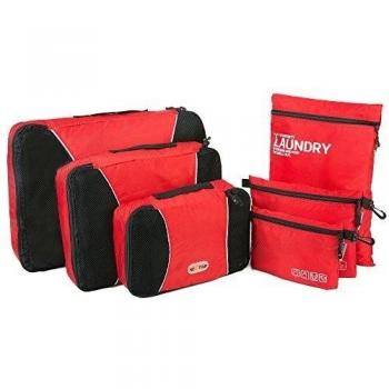 nextour 6 pc set embalaje organizadores - 3 embalaje cubos y Digital accesorios estuche neceser bolsa de lavandería bolsa de viaje de Nueva versión rojo Red