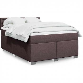 Cama Box Spring con colchón de tela marrón oscuro 140x190 cm