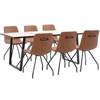 vidaXL Juego de Comedor 7 Piezas Cuero Sintético Mobiliario Decoración Interior Casa Hogar Robusto Duradero Resistente Funcional Práctico Útil Marrón