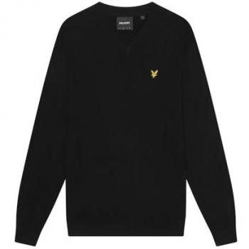 Lyle & Scott Cotton Merino Men's V-Neck Jumper - Jet Black - XL
