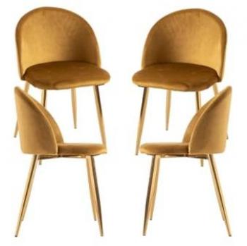 Pack 4 Sillas Comedor Vint Terciopelo Dorado - Amarillo