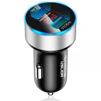Cargador USB Doble para Coche USLION con Adaptador LED y Carga Rápida QC 3.0 para Móvil