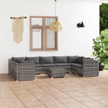 10-Piece Grey Poly Rattan Garden Lounge Set with Cushions