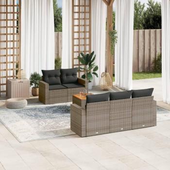 6-Piece Grey Poly Rattan Garden Sofa Set with Cushions