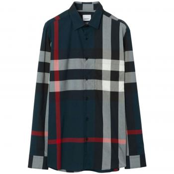 Burberry Men's Summerton Cotton Shirt in Blue | Size Small | 8073216A1960