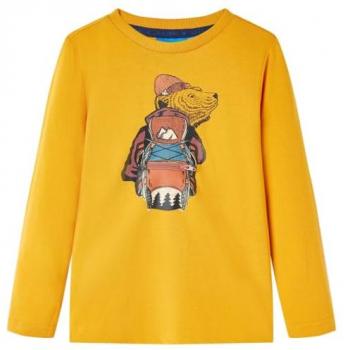 Camiseta Infantil de Manga Larga Color Ocre con Estampado de Oso Jersey Ropa 116