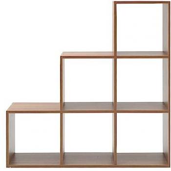 Estantería Escalera MDF 6 Compartimentos Color Marrón Roble - Diseño Moderno 97,5x97,5x29 cm