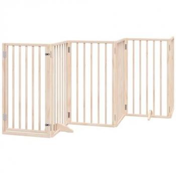 vidaXL Foldable Dog Gate with Door - 6 Panels, 300 cm, Poplar Wood