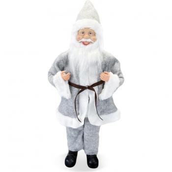 Papá Noel Gris Decoración Navideña 50H cm con Mini Luces LED