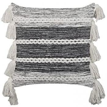 Cojín Decorativo Boho de Algodón Negro y Gris con Borlas 45 x 45 cm