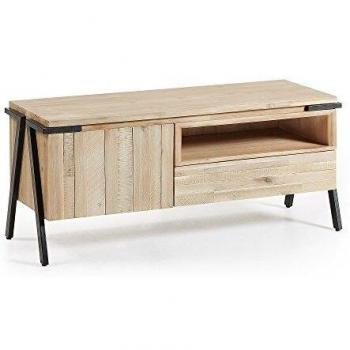 Kave Home - Mueble de TV Thinh 125 x 53 cm con Puerta y cajón de Madera Maciza de Acacia y Patas de Acero en Negro