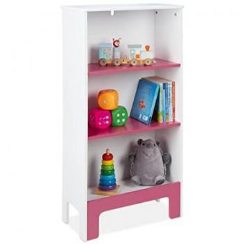 Estantería Infantil Organizador de Juguetes y Libros, 3 Baldas, 91x48x24 cm, Blanco y Rosa - Relaxdays