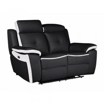 Sofá relax eléctrico de 2 plazas de piel ANGELIQUE - Negro/blanco