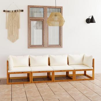 4-Seater Cream Cushion Garden Sofa Solid Acacia Wood