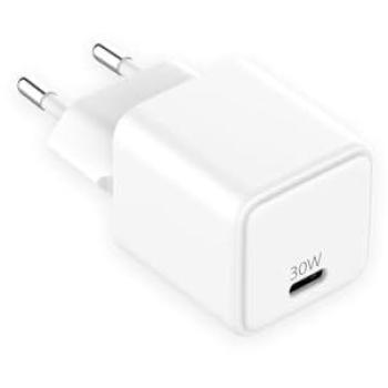 Adaptador de corriente USB-C GaN 30W con carga rápida QC 3.0 y PD, color blanco