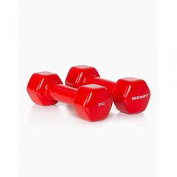 Mancuernas de Vinilo 2Kg (Pareja) - BOOMFIT, Unisex, Color Rojo