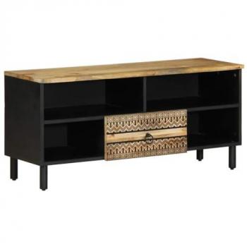 Mueble de TV madera maciza de mango rugosa negro 100x33,5x46 cm