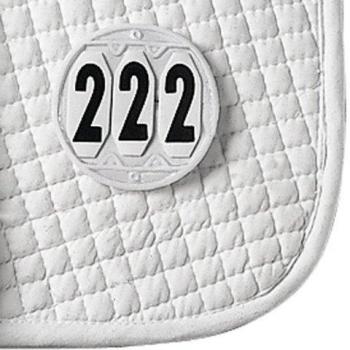 Números de inicio redondos para mantas de montar Waldhausen, color blanco, con velcro