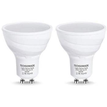 Bombilla led, Techgomade GU10 led el Atardecer Hasta el Amanecer Bombilla, Sensor de Luz, Equivalente a Bombilla Halógena de 40W, Blanco día 6000K,5W, 380LM, para Cocina, Dormitorio, Paquete de 2