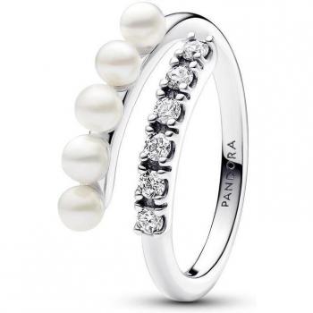 Anillo Abierto de Plata de Ley con Perlas Cultivadas de Agua Dulce y Pavé - Pandora Timeless 60