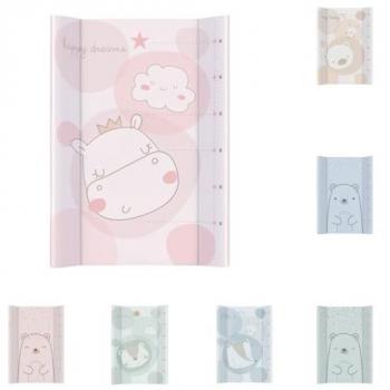 Cambiador duro de PVC 80x50cm Hippo Dreams, impermeable, borde elevado, con escala de crecimiento, color rosa