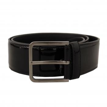 Elegant Black Patent Leather Logo Buckle Belt - 70 cm / 28 Inches