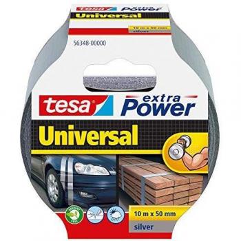 Cinta Adhesiva Americana Extra Power Universal TESA, Gris Plata, 10m x 50mm para Reparaciones y Sellados