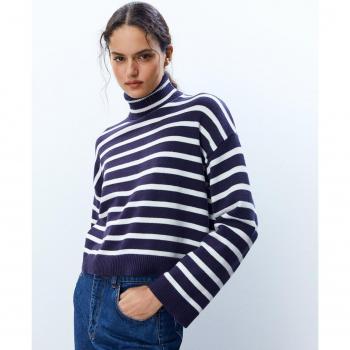 Sfera - Jersey cisne rayas, tejido suave, diseño de rayas, cuello cisne, manga larga, ajuste cómodo