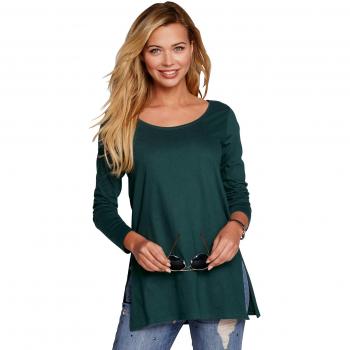 Camiseta Escote Redondeado y Manga Larga Mujer by Vencastyle - 015777,Verde Botella,M