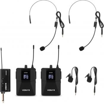 Micrófono Inalámbrico de Petaca Doble UHF Vonyx WM552B con 2 Micrófonos de Solapa y 2 Auriculares