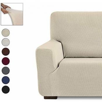 Eiffel Textile Monaco Elastica Adaptable. Funda Sofa Lisa, 94% poliéster 6% Elastano, Beige, Set 1+1 Plazas