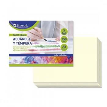 Pack 5 cartulinas dibujo acuarelas y temperas A3 Bismark 328823