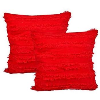 TIMESETL Fundas de Cojines Borla, Suave Almohada Caso de la Cubierta del Amortiguador Decorativo Lino Decoración para Sofá Silla Cama Sala de Estar DormitorioHogar - Rojo 45x45cm 2 Piezas
