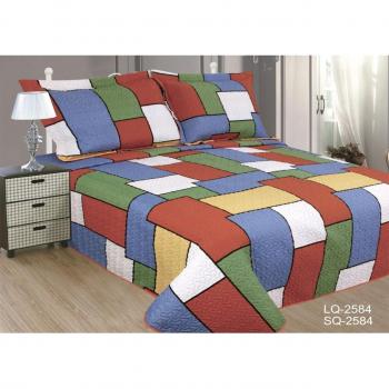 ForenTex - colcha bouti, (LQ-2584), reversible, Cuadros colores, 240 x 260 cm, +2 fundas cojines, Termo Estampada, barata, colcha de verano. Por cada 2 colchas o mantas paga solo un envío (o colcha y manta), descuento equivalente antes de finalizar la co