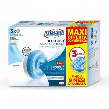 Recambio de Tab Inodoro Ariasana Aero 360 - 3 piezas de 450g, Absorbe Humedad y Olores