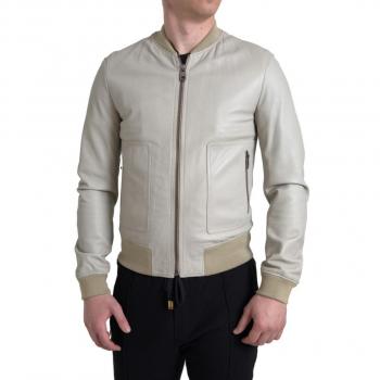 Dolce & Gabbana Cream Leather Bomber Blouson Full Zip Jacket - IT48 | M