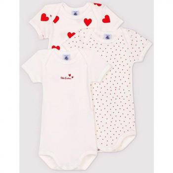 Petit Bateau - Pack de 3 bodys de manga corta de corazones de algodón ecológico para bebé niña