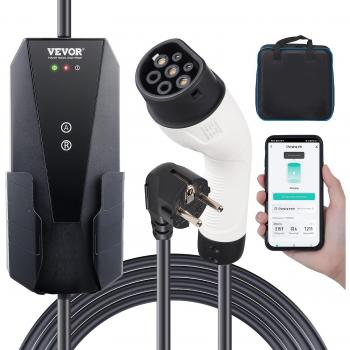 Cargador portátil para vehículos eléctricos tipo 2, 16A 3,7 kW con cable de carga de 8,6 m, impermeable y compatible con IEC62196