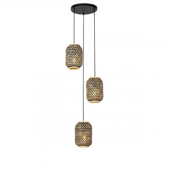 Lámpara colgante oriental de bambú negro con 3 luces - Yvonne