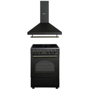 Combo Pack Cocina Solthermic Negro Rústico 50x50 con Horno de 50L y Campana de 60 cm H60PR (3 Fuegos, Alta Potencia de Extracción)