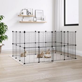 Jaula para mascotas de 28 paneles con puerta de acero negro 35x35 cm