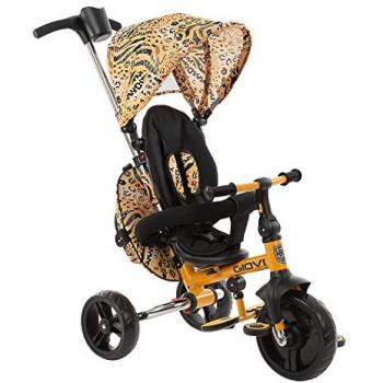Triciclo Giovi 2020 Kikkaboo - Silla de paseo unisex, color amarillo, diseño ergonómico, estructura resistente, ruedas giratorias, manillar ajustable, respaldo reclinable y cinturón de seguridad