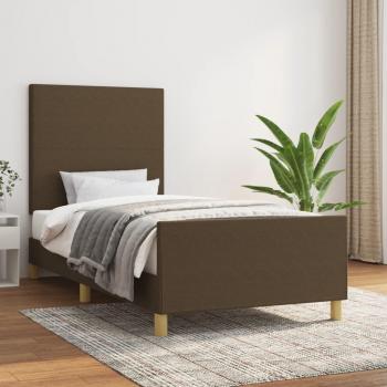 Cama solar con cabecero de tela marrón oscuro 80x200 cm Vidaxl