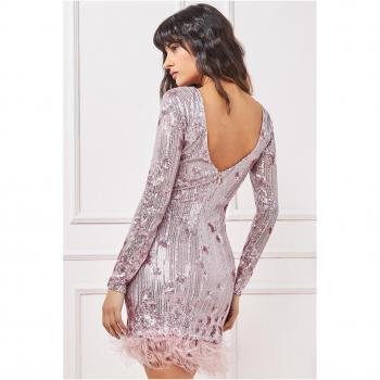 Goddiva Sequin And Feather Open Back Mini Dress - Blush