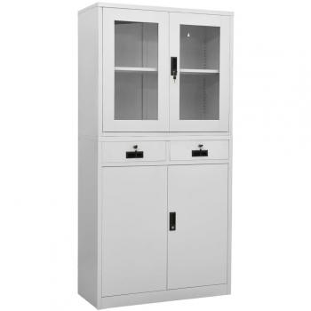 Light Grey Office Cabinet 90x40x180 cm Steel and Tempered Glass