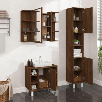 Set de Muebles de Baño 3 Piezas Madera Contrachapada Roble Marrón