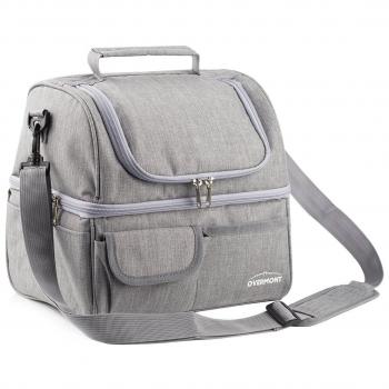 Overmont Bolsa de Almuerzo Bolsa Isotérmica Térmica de Gran Capacidad Porta Alimentos para Llevar Comida Fiambrera Cerveza Picnic con Correa de Hombro Ajustable Azul Marino/ Gris/ Negro