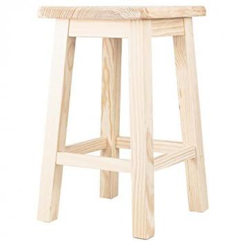 Taburete Alto de Madera Cuadrado con Reposapies, Diseño Nórdico (32 x 32 x 47 cm)